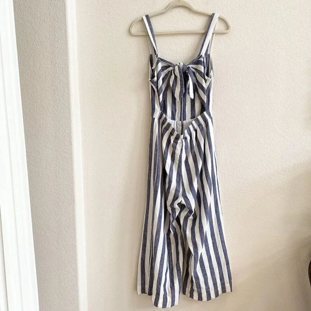 J.O.A. Revolve Womens Blue‎ and White Stripe Linen Cotton Jumpsuit Small